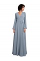 Bleu poussiéreux Trapèze Col V Mousseline Longue Robes demoiselle d'honneur Grossiste