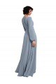 Bleu poussiéreux Trapèze Col V Mousseline Longue Robes demoiselle d'honneur Grossiste