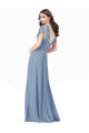 Bleu poussiéreux Trapèze Col V Mousseline Longue Robes demoiselle d'honneur / Robes de bal Grossiste