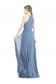 Bleu poussiéreux Trapèze Licou Mousseline Longue Robes demoiselle d'honneur Grossiste