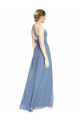Bleu poussiéreux Trapèze Licou Mousseline Longue Robes demoiselle d'honneur Grossiste
