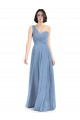 Bleu poussiéreux Trapèze Mousseline Longue Robes demoiselle d'honneur Grossiste