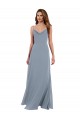 Bleu poussiéreux Trapèze Mousseline Longue Robes demoiselle d'honneur Grossiste
