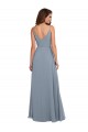 Bleu poussiéreux Trapèze Mousseline Longue Robes demoiselle d'honneur Grossiste