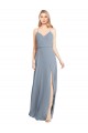 Bleu poussiéreux Trapèze Épaule Dénudée Bretelles spaghetti Mousseline Longue Robes demoiselle d'honneur Grossiste