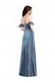 Bleu poussiéreux Trapèze Épaule Dénudée Velours Stretch Longue Robes demoiselle d'honneur / Robes de bal Grossiste
