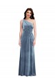 Bleu poussiéreux Trapèze Épaule Dénudée Velours Stretch Longue Robes demoiselle d'honneur / Robes de bal Grossiste