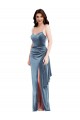 Bleu poussiéreux Trompette Bretelles spaghetti Velours Stretch Longue Formelles Robes demoiselle d'honneur / Robes de soirée / Robes de bal Grossiste