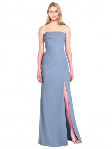 Bleu poussiéreux Trompette Sans bretelle Mousseline Longue Robes demoiselle d'honneur Grossiste