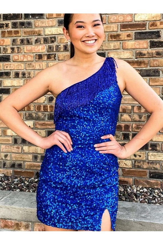 Bleu roi Fourreau Courte Paillettes Velours Courte Robes de bal Grossiste