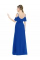Bleu roi Trapèze Col V Mousseline Longue Asymétrique Robes demoiselle d'honneur Grossiste