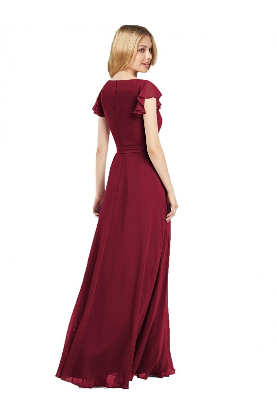 Bleu roi Trapèze Col V Mousseline Longue Robes demoiselle d'honneur Grossiste