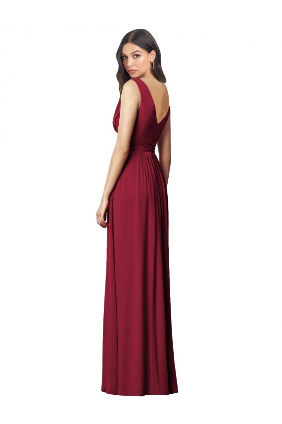 Bleu roi Trapèze Col V Mousseline Longue Robes demoiselle d'honneur Grossiste