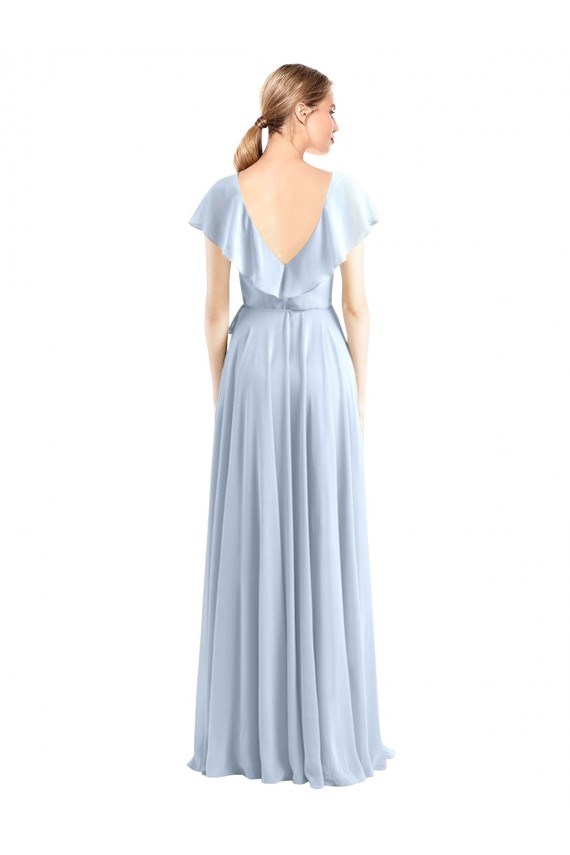 Bleu roi Trapèze Col V Mousseline Longue Robes demoiselle d'honneur Grossiste