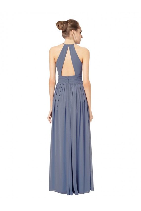 Bleu roi Trapèze Licou Mousseline Longue Robes demoiselle d'honneur Grossiste