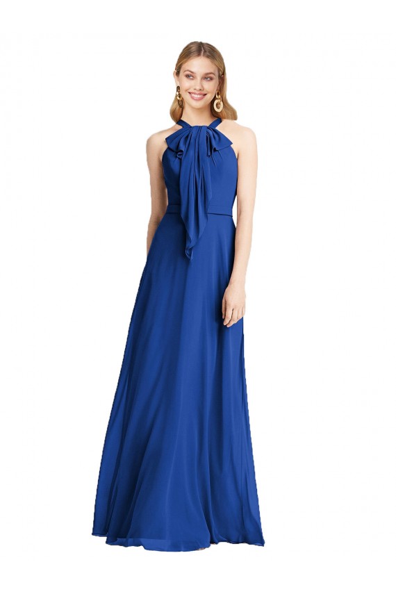 Bleu roi Trapèze Licou Mousseline Longue Robes demoiselle d'honneur Grossiste