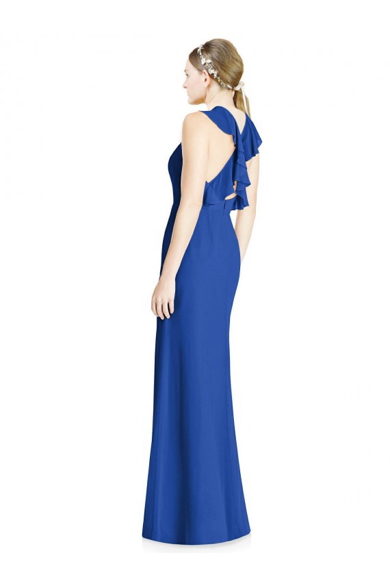 Bleu roi Trompette Licou Col Haut Mousseline Longue Robes demoiselle d'honneur Grossiste