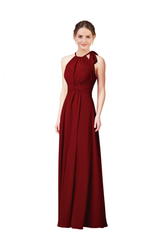 Bordeaux Fourreau Licou Mousseline Longue Robes demoiselle d'honneur Grossiste