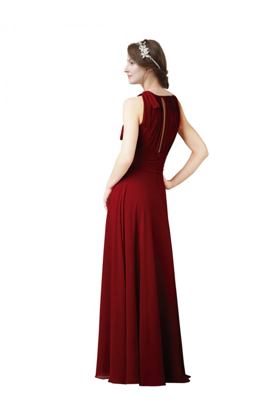 Bordeaux Fourreau Licou Mousseline Longue Robes demoiselle d'honneur Grossiste