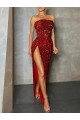 Bordeaux Fourreau Sans bretelle Paillettes Velours Longue Robes de bal Grossiste