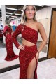 Bordeaux Sirène Balayage train Paillettes Velours Longue Robes de bal Grossiste