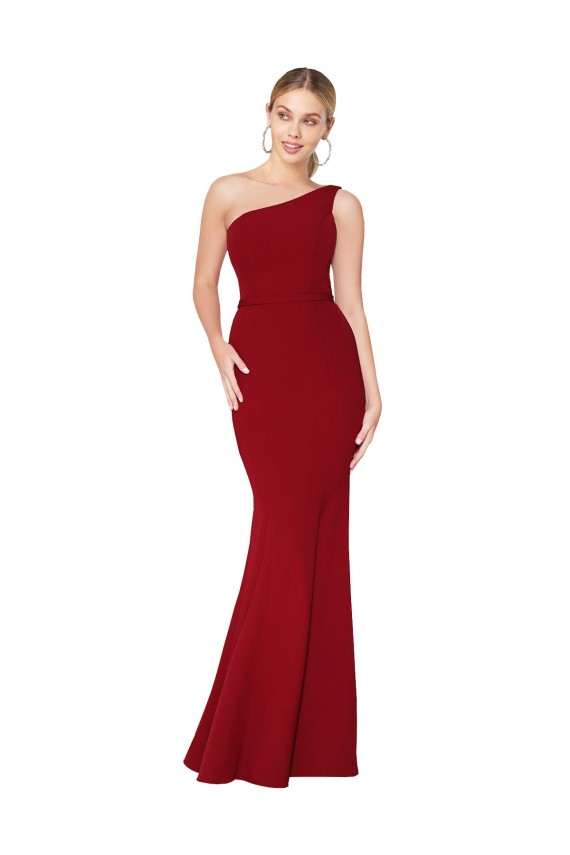 Bordeaux Sirène Col Haut Crêpe Stretch Longue Formelles Robes demoiselle d'honneur / Robes de soirée / Robes de bal Grossiste