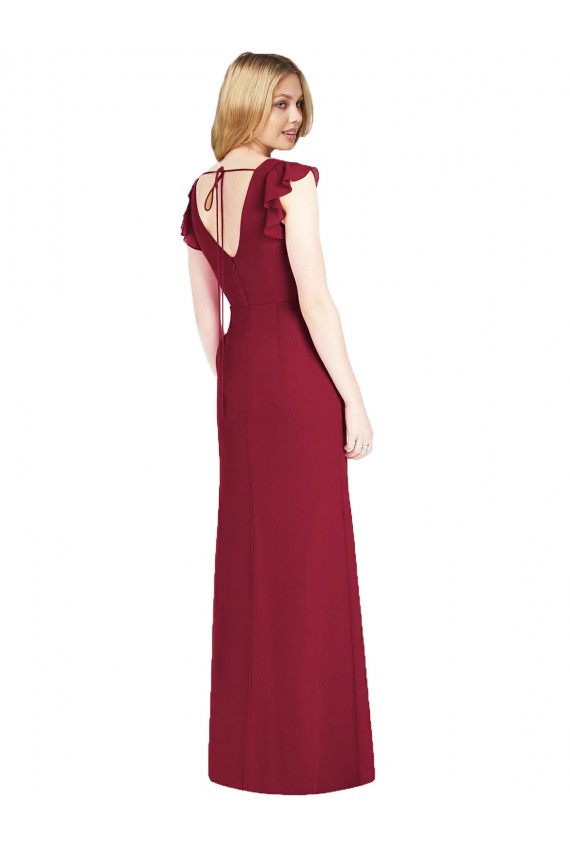 Bordeaux Sirène Col V Mousseline Longue Robes demoiselle d'honneur Grossiste