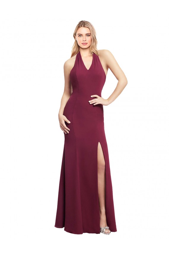 Bordeaux Sirène Licou Mousseline Longue Robes demoiselle d'honneur Grossiste