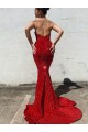 Bordeaux Sirène Traîne moyenne Paillettes Velours Longue Robes de bal Grossiste