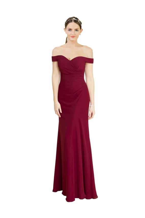 Bordeaux Sirène Épaule Dénudée Mousseline Longue Robes demoiselle d'honneur / Robes de bal Grossiste