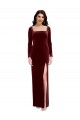 Bordeaux Trapèze Bretelles spaghetti Col Carré Velours Stretch Longue Robes demoiselle d'honneur / Robes de bal Grossiste