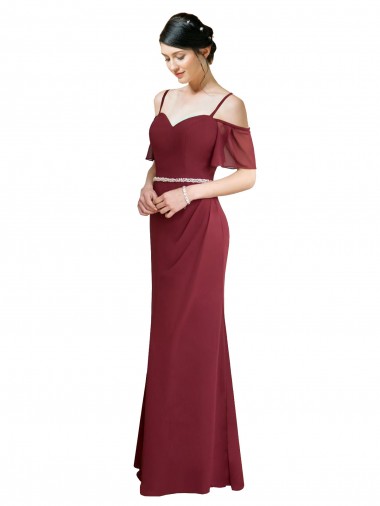 Bordeaux Trapèze Bretelles spaghetti Mousseline Longue Robes demoiselle d'honneur Grossiste