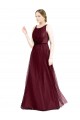 Bordeaux Trapèze Col Bateau Tulle Longue Robes demoiselle d'honneur Grossiste