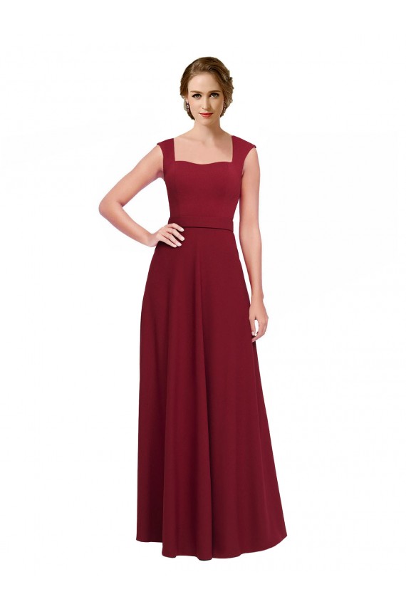Bordeaux Trapèze Col Carré Crêpe Stretch Longue Robes demoiselle d'honneur / Robes de bal Grossiste
