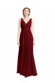 Bordeaux Trapèze Col V Mousseline Longue Robes demoiselle d'honneur Grossiste