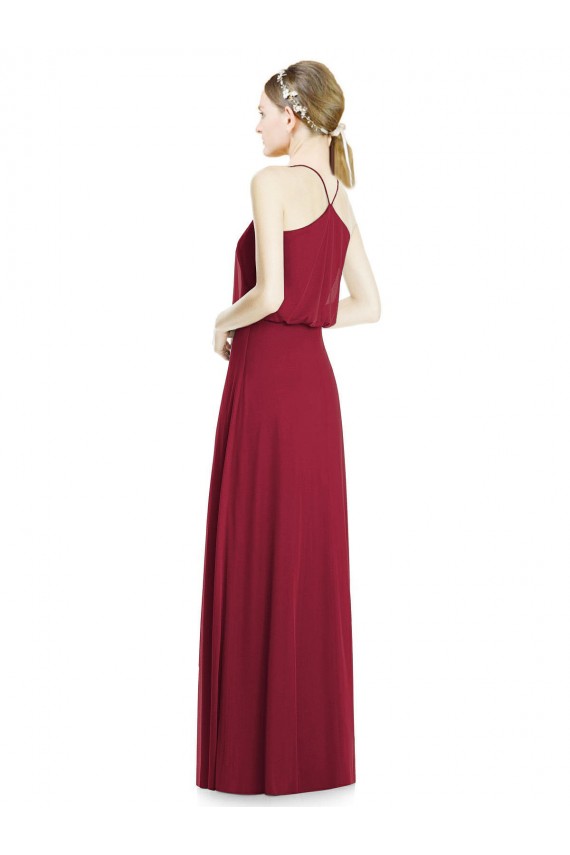 Bordeaux Trapèze Col V Mousseline Longue Robes demoiselle d'honneur Grossiste