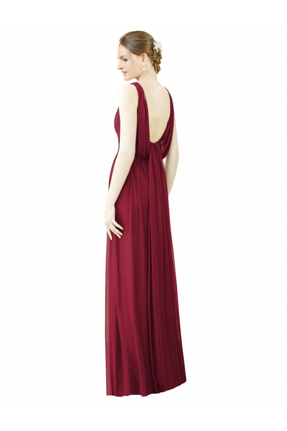 Bordeaux Trapèze Col V Mousseline Longue Robes demoiselle d'honneur Grossiste