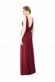 Bordeaux Trapèze Col V Mousseline Longue Robes demoiselle d'honneur Grossiste