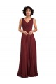 Bordeaux Trapèze Col V Mousseline Longue Robes demoiselle d'honneur Grossiste