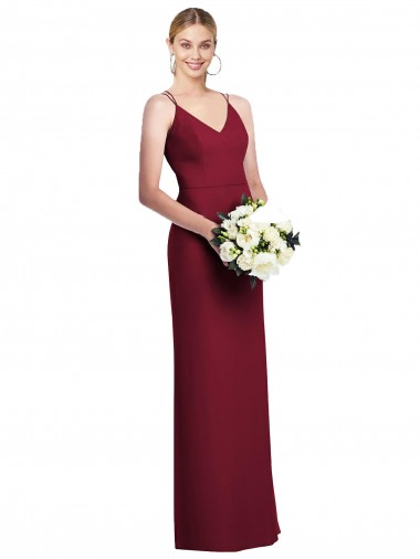 Bordeaux Trapèze Col V Mousseline Longue Robes demoiselle d'honneur Grossiste