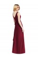 Bordeaux Trapèze Col V Mousseline Longue Robes demoiselle d'honneur Grossiste