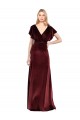 Bordeaux Trapèze Col V Velours Stretch Longue Robes demoiselle d'honneur / Robes de bal Grossiste