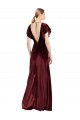 Bordeaux Trapèze Col V Velours Stretch Longue Robes demoiselle d'honneur / Robes de bal Grossiste