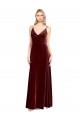 Bordeaux Trapèze Col V Velours Stretch Longue Robes demoiselle d'honneur / Robes de bal Grossiste