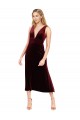 Bordeaux Trapèze Col V midi Velours Stretch Courte Robes demoiselle d'honneur / Robes de bal / Robes de cocktail Grossiste