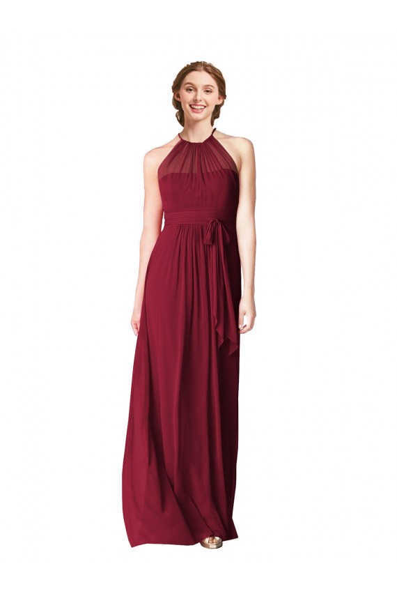 Bordeaux Trapèze Licou Mousseline Longue Robes demoiselle d'honneur Grossiste