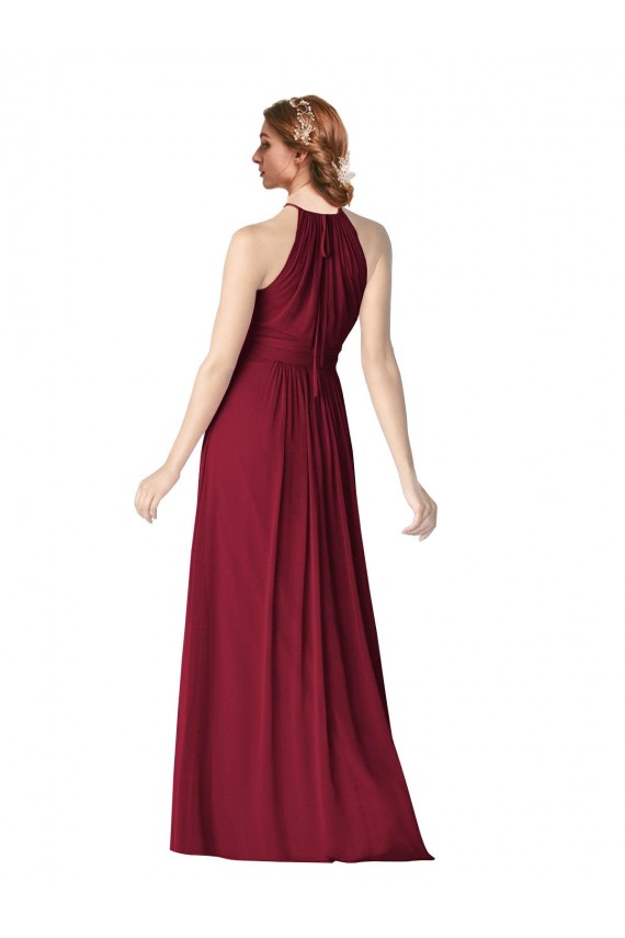 Bordeaux Trapèze Licou Mousseline Longue Robes demoiselle d'honneur Grossiste