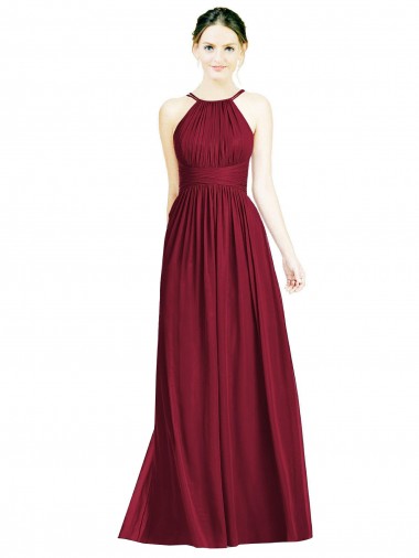 Bordeaux Trapèze Licou Mousseline Longue Robes demoiselle d'honneur Grossiste