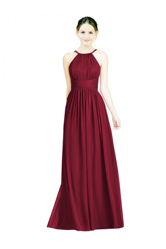 Bordeaux Trapèze Licou Mousseline Longue Robes demoiselle d'honneur Grossiste