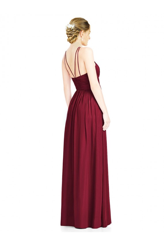 Bordeaux Trapèze Licou Mousseline Longue Robes demoiselle d'honneur Grossiste
